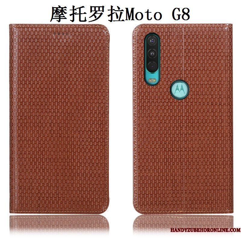 Hoesje Moto G8 Bescherming Bruintelefoon, Hoes Moto G8 Folio