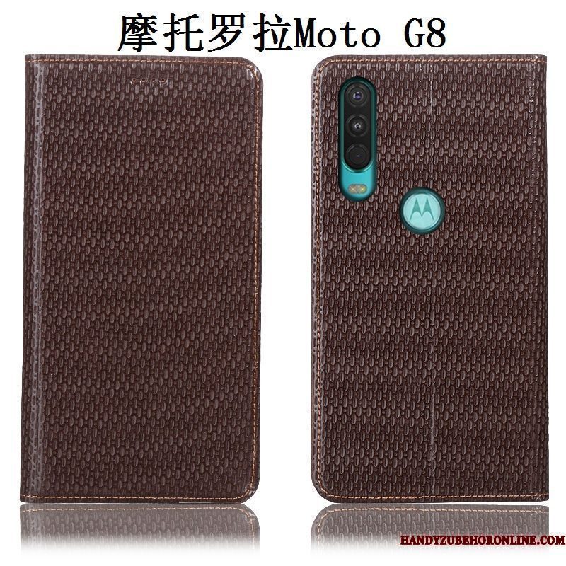 Hoesje Moto G8 Bescherming Bruintelefoon, Hoes Moto G8 Folio