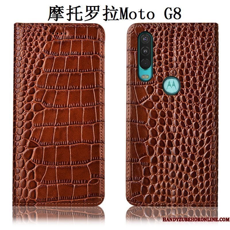 Hoesje Moto G8 Leer Anti-fall Rood, Hoes Moto G8 Zakken Telefoon