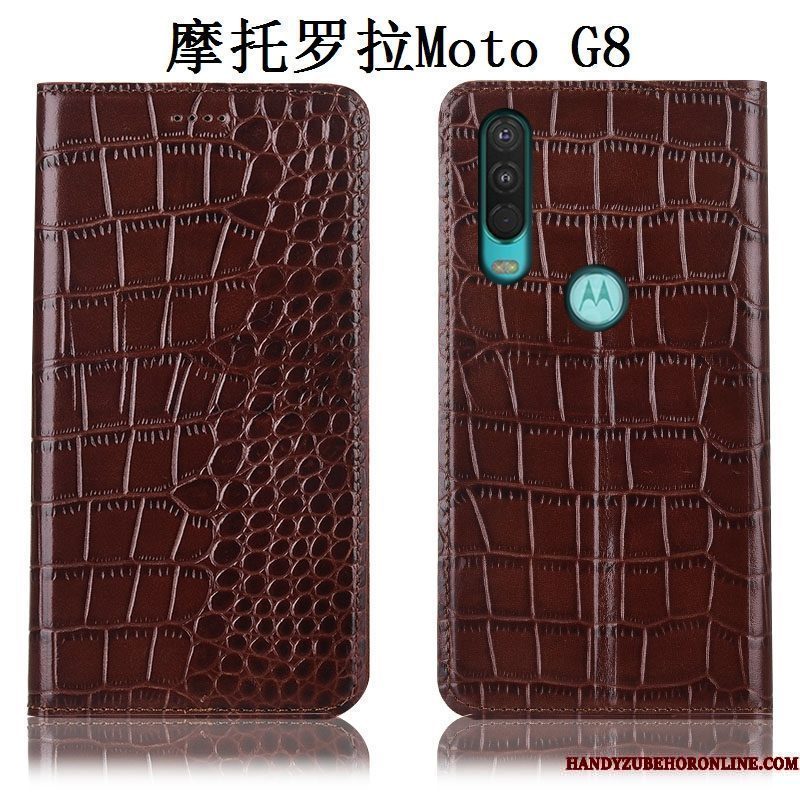 Hoesje Moto G8 Leer Anti-fall Rood, Hoes Moto G8 Zakken Telefoon