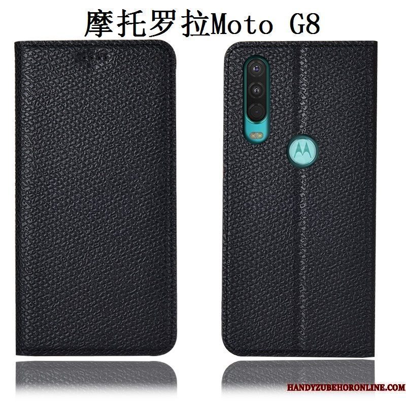 Hoesje Moto G8 Leer Telefoon Mesh, Hoes Moto G8 Anti-fall Patroon