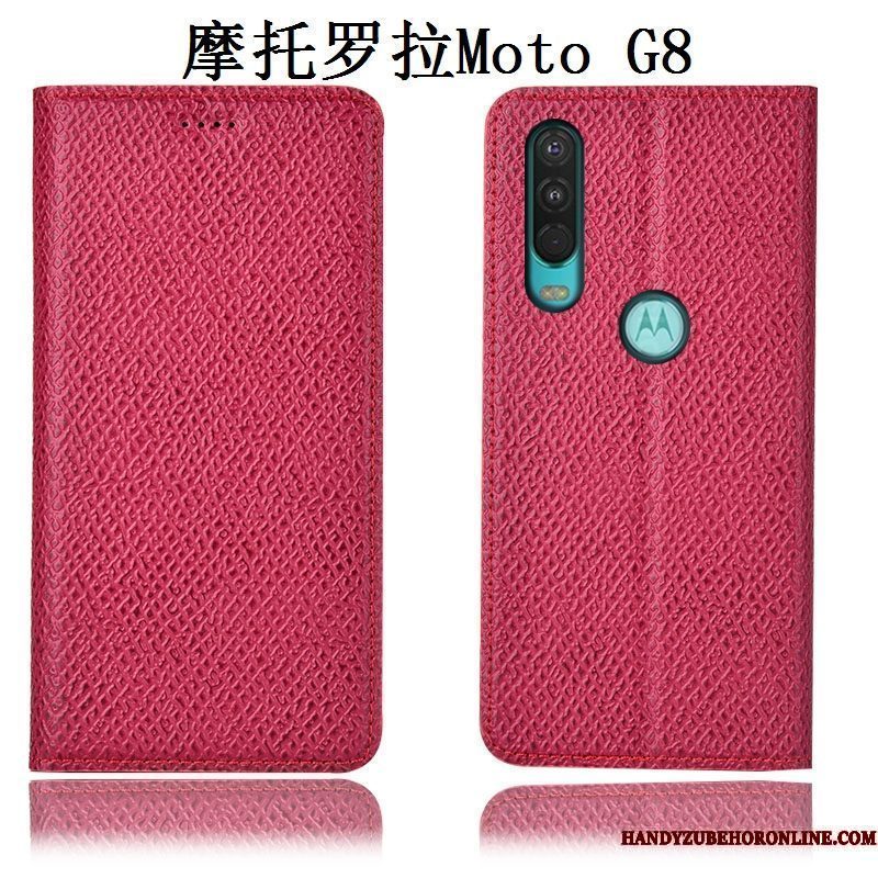 Hoesje Moto G8 Leer Telefoon Mesh, Hoes Moto G8 Anti-fall Patroon