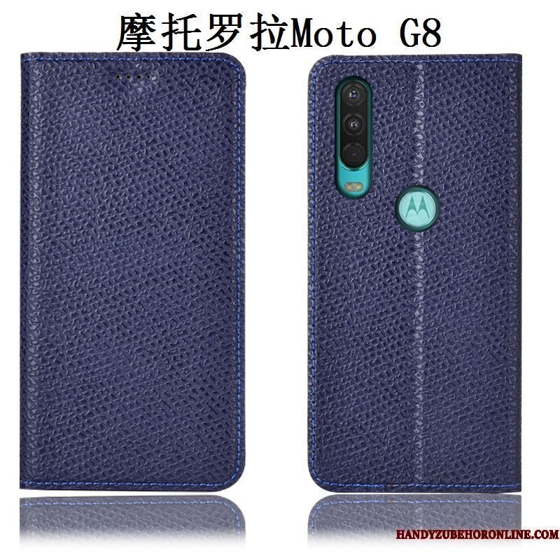 Hoesje Moto G8 Leer Telefoon Mesh, Hoes Moto G8 Anti-fall Patroon