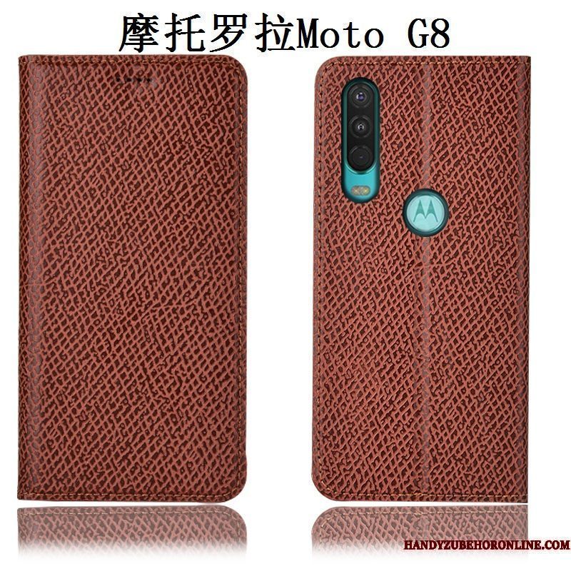 Hoesje Moto G8 Leer Telefoon Mesh, Hoes Moto G8 Anti-fall Patroon