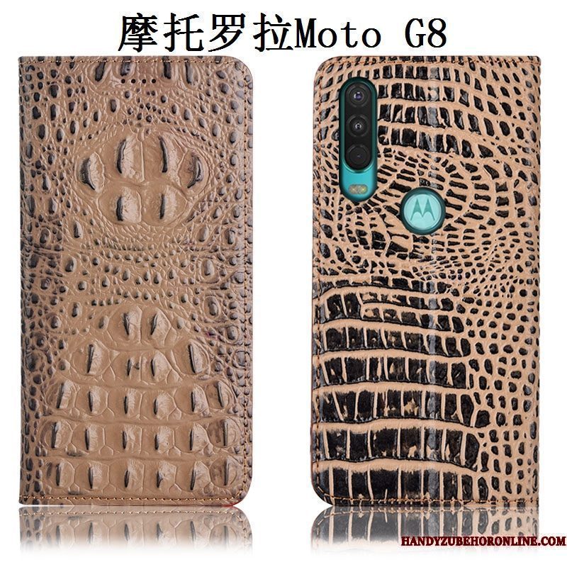 Hoesje Moto G8 Leer Zwart Anti-fall, Hoes Moto G8 Telefoon