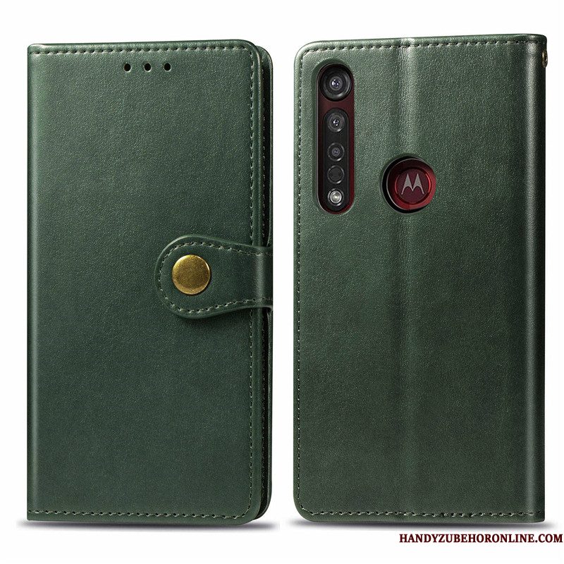 Hoesje Moto G8 Plus Leer Eenvoudige Effen Kleur, Hoes Moto G8 Plus Folio Telefoon Hanger