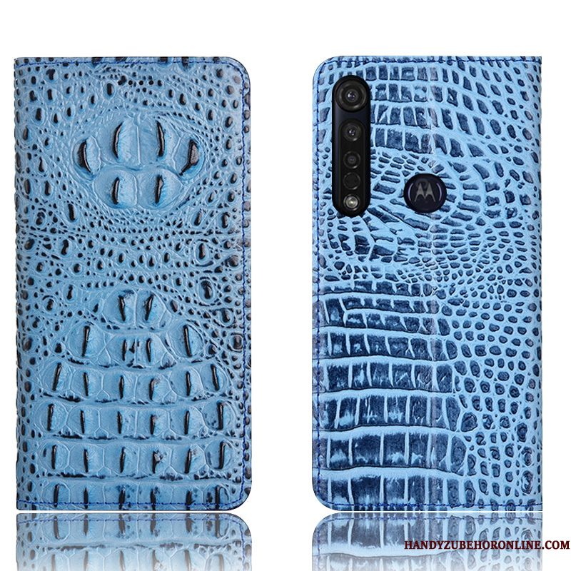 Hoesje Moto G8 Plus Leer Krokodil Anti-fall, Hoes Moto G8 Plus Zakken Telefoon Blauw