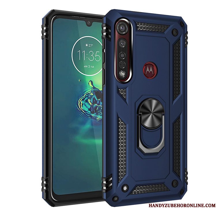 Hoesje Moto G8 Plus Ondersteuning Rozetelefoon, Hoes Moto G8 Plus Zakken