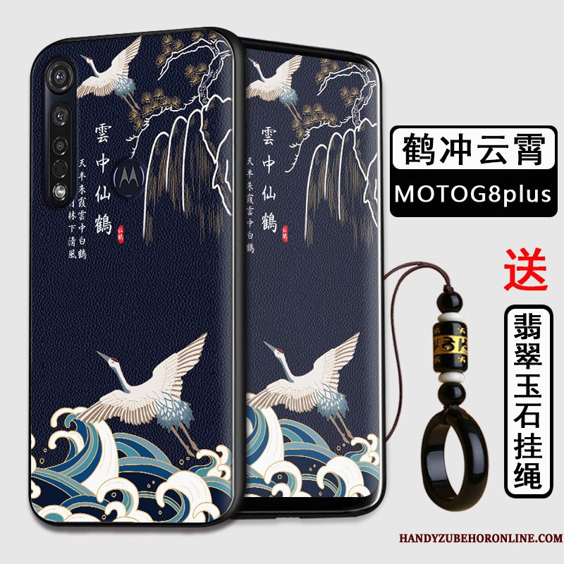 Hoesje Moto G8 Plus Zacht Telefoon Anti-fall, Hoes Moto G8 Plus Siliconen Chinese Stijl Zwart