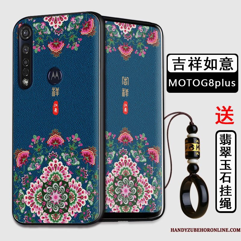 Hoesje Moto G8 Plus Zacht Telefoon Anti-fall, Hoes Moto G8 Plus Siliconen Chinese Stijl Zwart