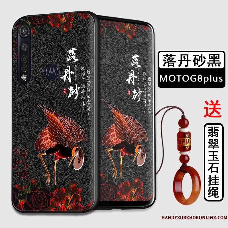 Hoesje Moto G8 Plus Zacht Telefoon Anti-fall, Hoes Moto G8 Plus Siliconen Chinese Stijl Zwart