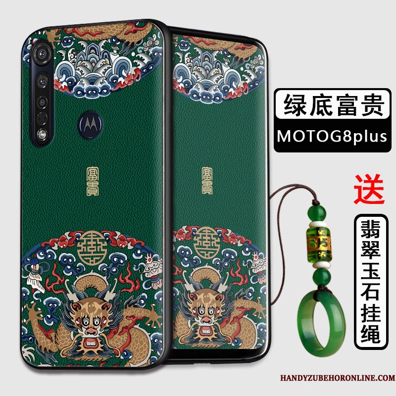 Hoesje Moto G8 Plus Zacht Telefoon Anti-fall, Hoes Moto G8 Plus Siliconen Chinese Stijl Zwart