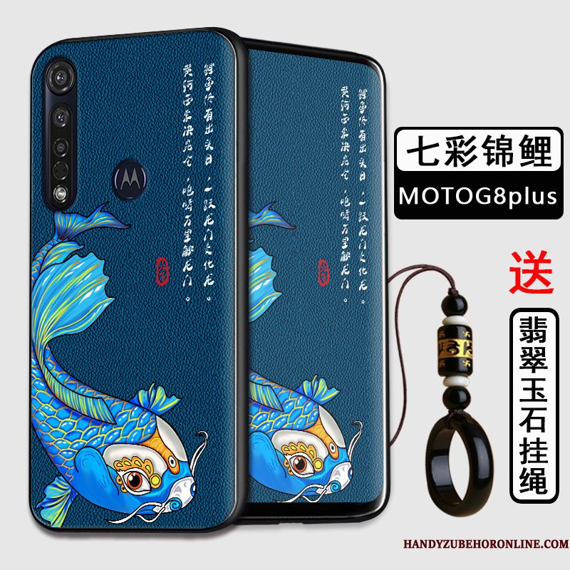 Hoesje Moto G8 Plus Zacht Telefoon Anti-fall, Hoes Moto G8 Plus Siliconen Chinese Stijl Zwart