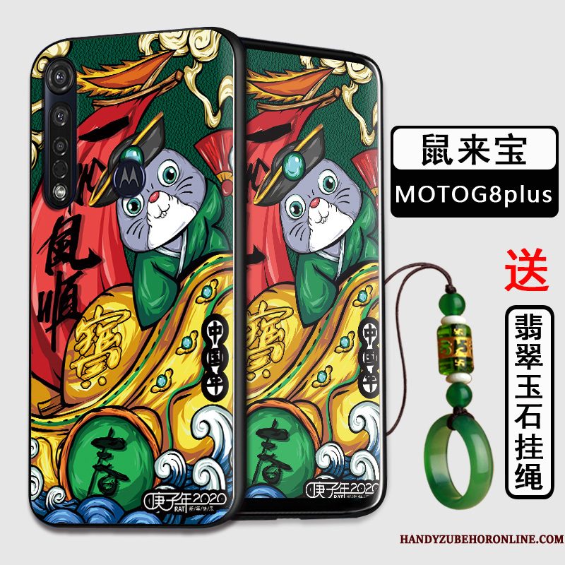 Hoesje Moto G8 Plus Zacht Telefoon Anti-fall, Hoes Moto G8 Plus Siliconen Chinese Stijl Zwart