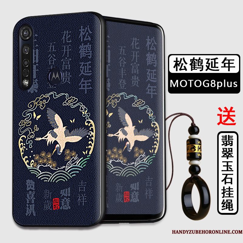 Hoesje Moto G8 Plus Zacht Telefoon Anti-fall, Hoes Moto G8 Plus Siliconen Chinese Stijl Zwart