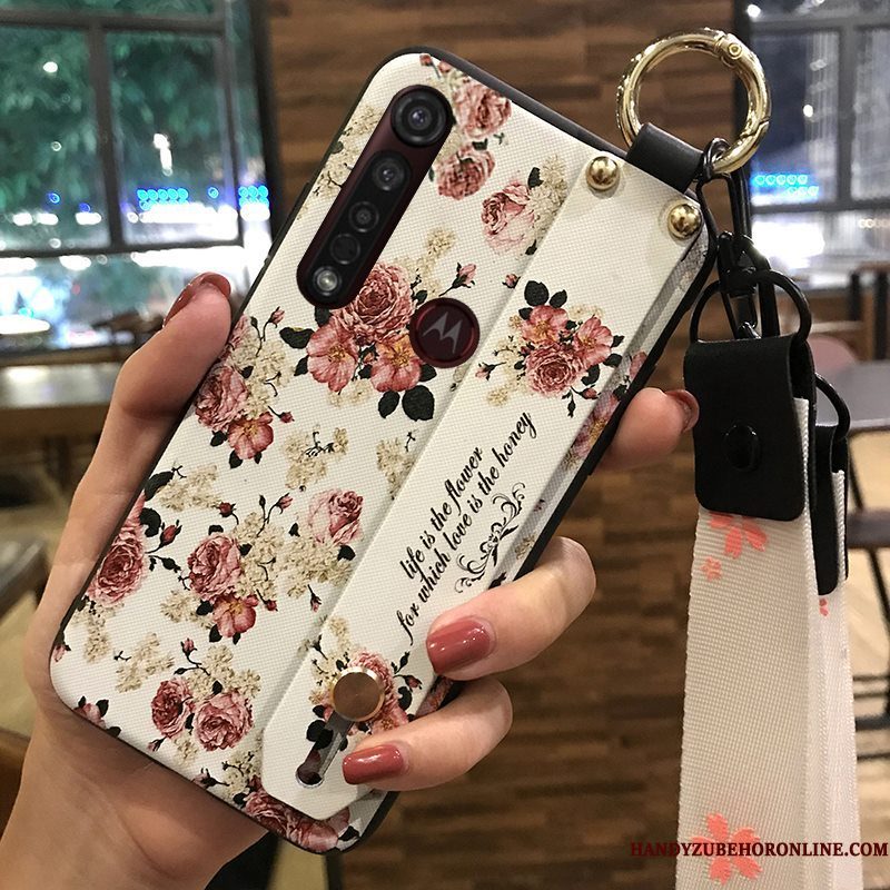 Hoesje Moto G8 Plus Zacht Telefoon Hanger, Hoes Moto G8 Plus Ondersteuning Mini Bloemen