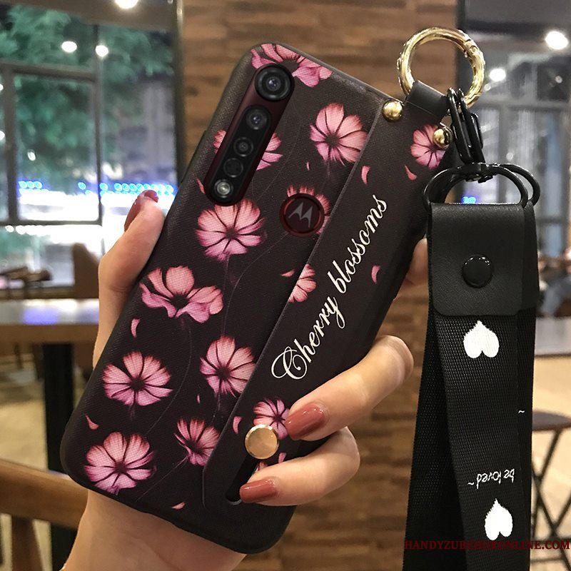 Hoesje Moto G8 Plus Zacht Telefoon Hanger, Hoes Moto G8 Plus Ondersteuning Mini Bloemen