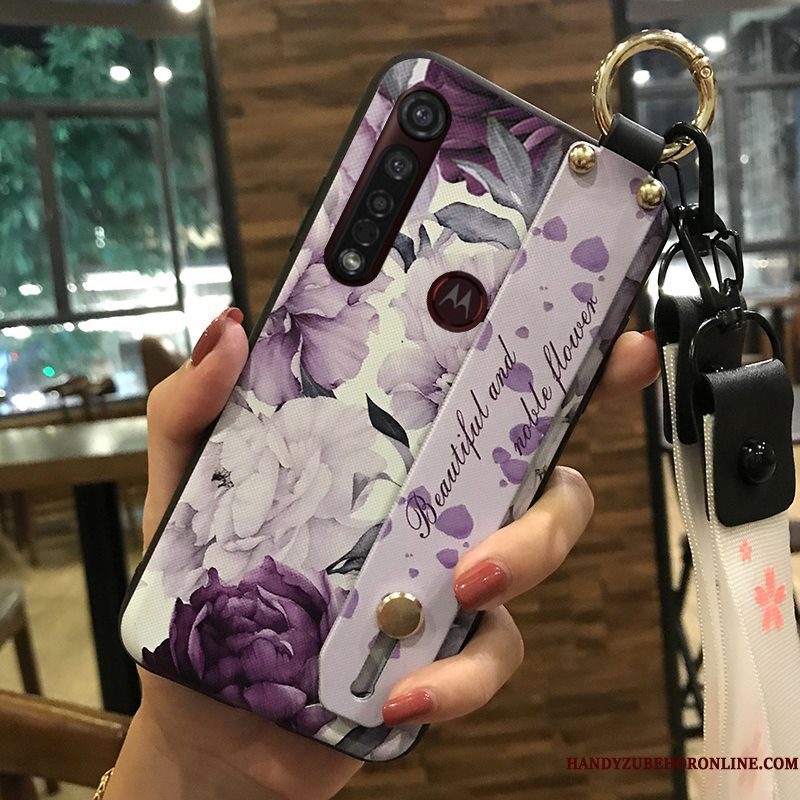 Hoesje Moto G8 Plus Zacht Telefoon Hanger, Hoes Moto G8 Plus Ondersteuning Mini Bloemen