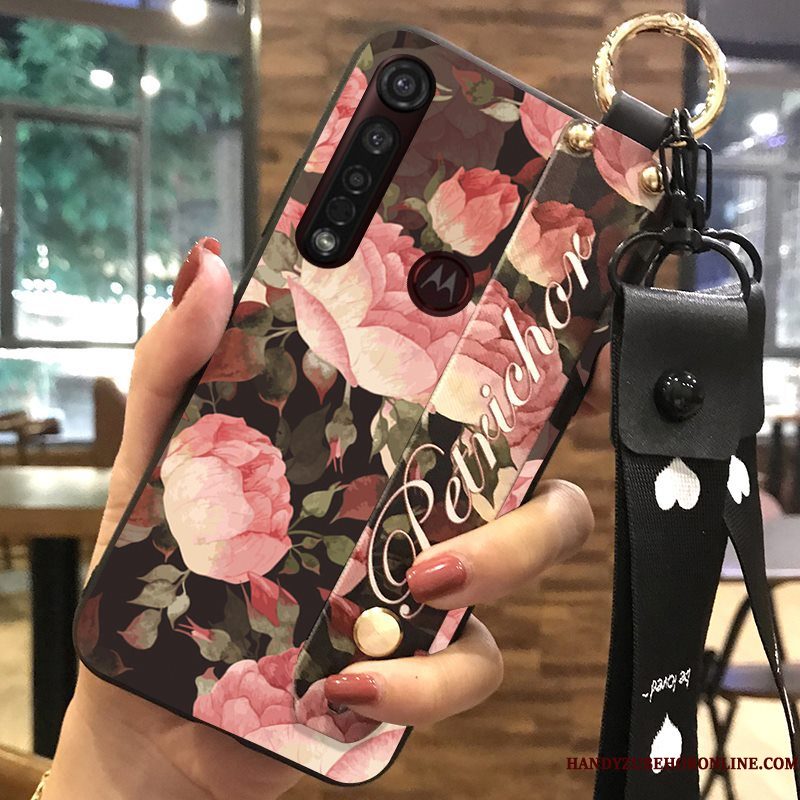 Hoesje Moto G8 Plus Zacht Telefoon Hanger, Hoes Moto G8 Plus Ondersteuning Mini Bloemen