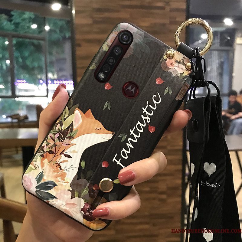 Hoesje Moto G8 Plus Zacht Telefoon Hanger, Hoes Moto G8 Plus Ondersteuning Mini Bloemen