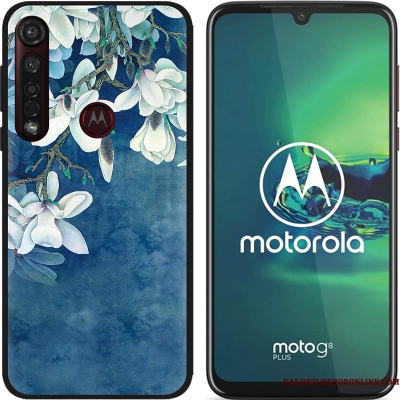 Hoesje Moto G8 Plus Zacht Zwarttelefoon, Hoes Moto G8 Plus Spotprent Pu Schrobben