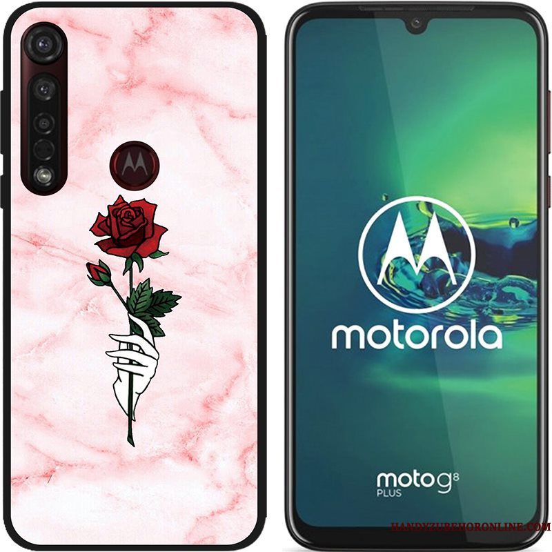 Hoesje Moto G8 Plus Zacht Zwarttelefoon, Hoes Moto G8 Plus Spotprent Pu Schrobben