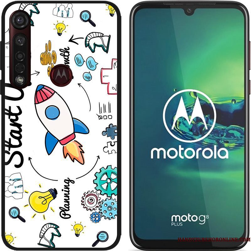 Hoesje Moto G8 Plus Zacht Zwarttelefoon, Hoes Moto G8 Plus Spotprent Pu Schrobben