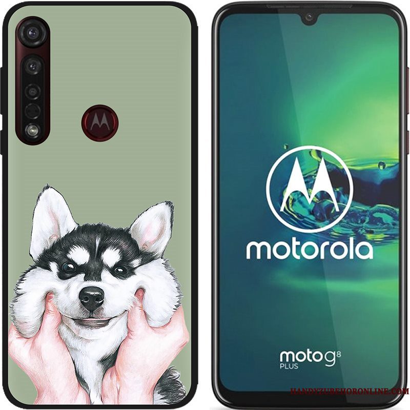 Hoesje Moto G8 Plus Zacht Zwarttelefoon, Hoes Moto G8 Plus Spotprent Pu Schrobben