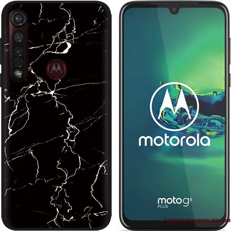 Hoesje Moto G8 Plus Zacht Zwarttelefoon, Hoes Moto G8 Plus Spotprent Pu Schrobben