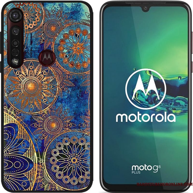 Hoesje Moto G8 Plus Zacht Zwarttelefoon, Hoes Moto G8 Plus Spotprent Pu Schrobben