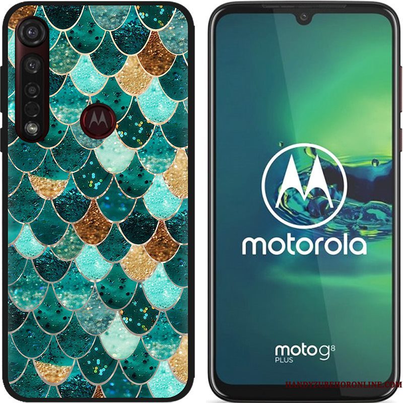 Hoesje Moto G8 Plus Zacht Zwarttelefoon, Hoes Moto G8 Plus Spotprent Pu Schrobben