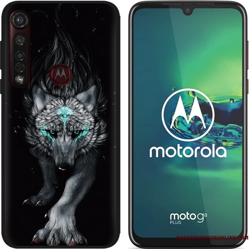 Hoesje Moto G8 Plus Zacht Zwarttelefoon, Hoes Moto G8 Plus Spotprent Pu Schrobben