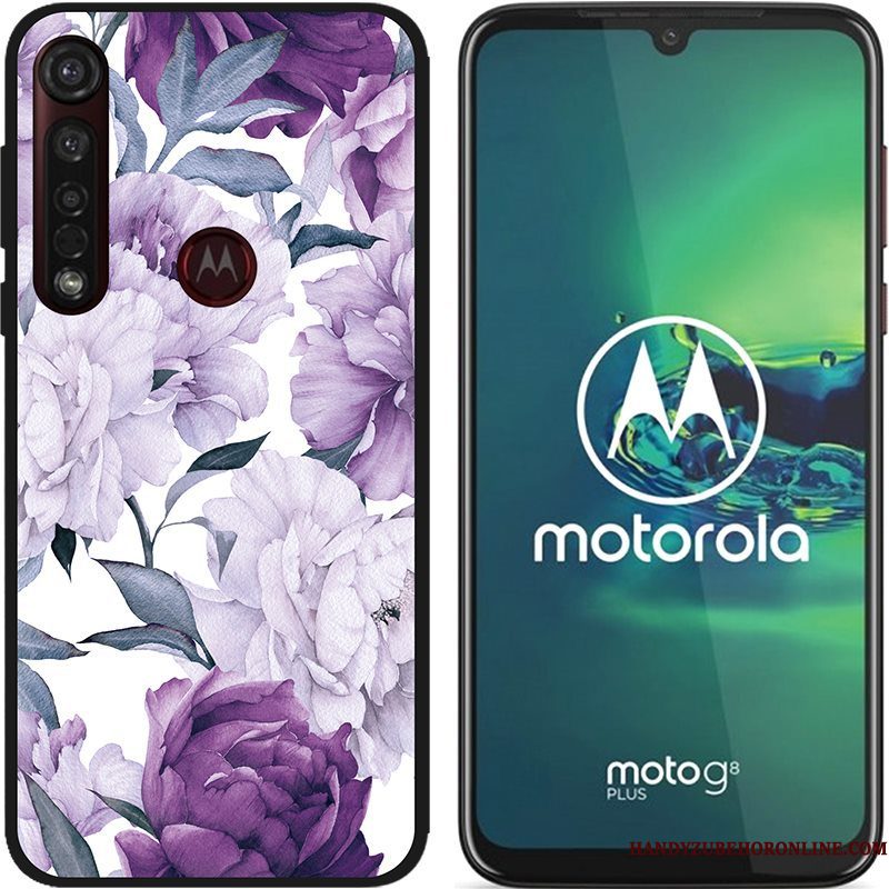 Hoesje Moto G8 Plus Zacht Zwarttelefoon, Hoes Moto G8 Plus Spotprent Pu Schrobben