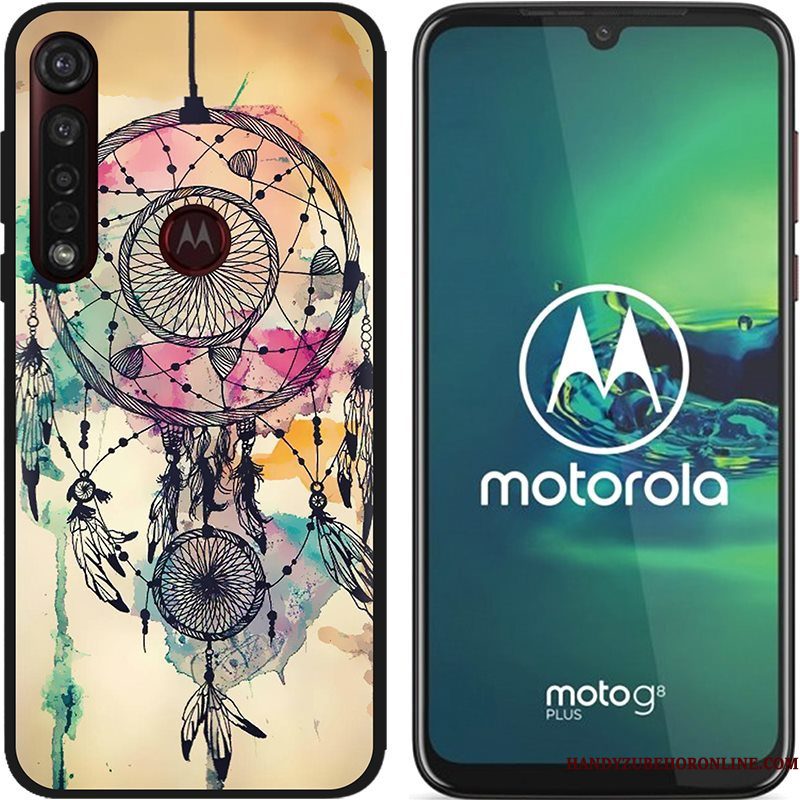 Hoesje Moto G8 Plus Zacht Zwarttelefoon, Hoes Moto G8 Plus Spotprent Pu Schrobben