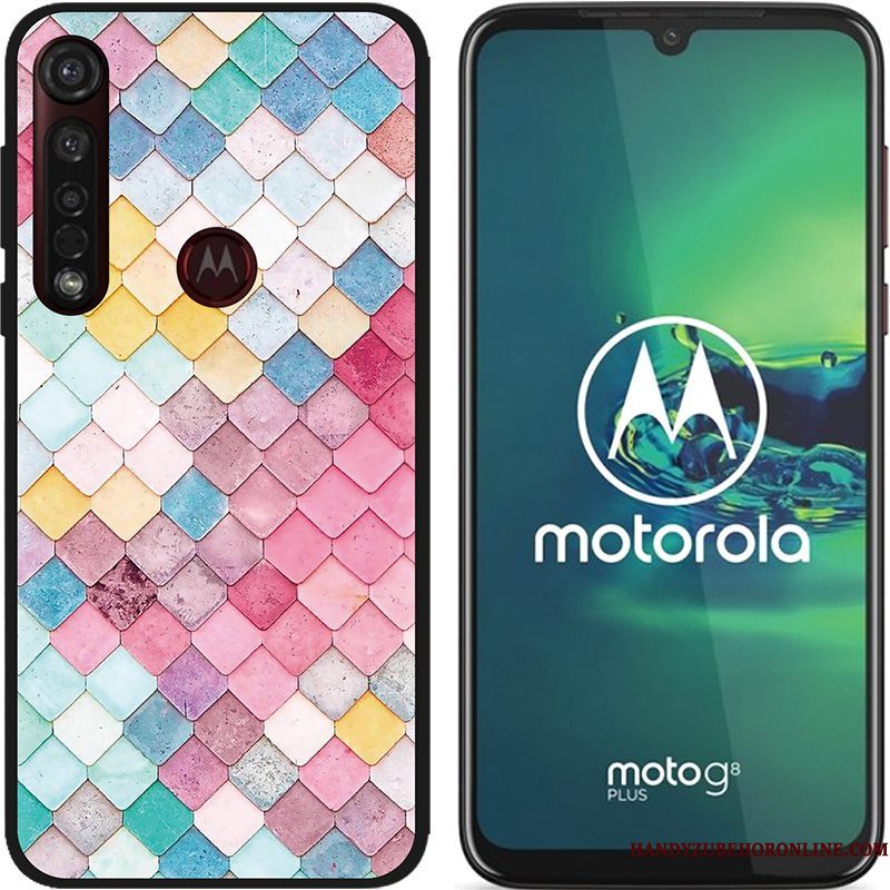 Hoesje Moto G8 Plus Zacht Zwarttelefoon, Hoes Moto G8 Plus Spotprent Pu Schrobben