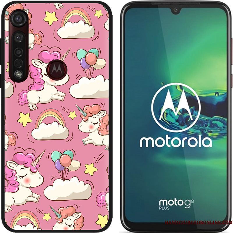 Hoesje Moto G8 Plus Zacht Zwarttelefoon, Hoes Moto G8 Plus Spotprent Pu Schrobben