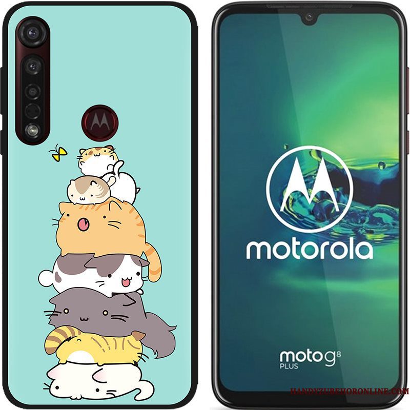 Hoesje Moto G8 Plus Zacht Zwarttelefoon, Hoes Moto G8 Plus Spotprent Pu Schrobben