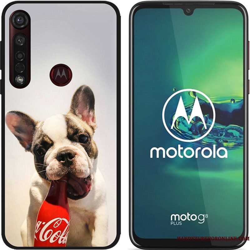 Hoesje Moto G8 Plus Zacht Zwarttelefoon, Hoes Moto G8 Plus Spotprent Pu Schrobben