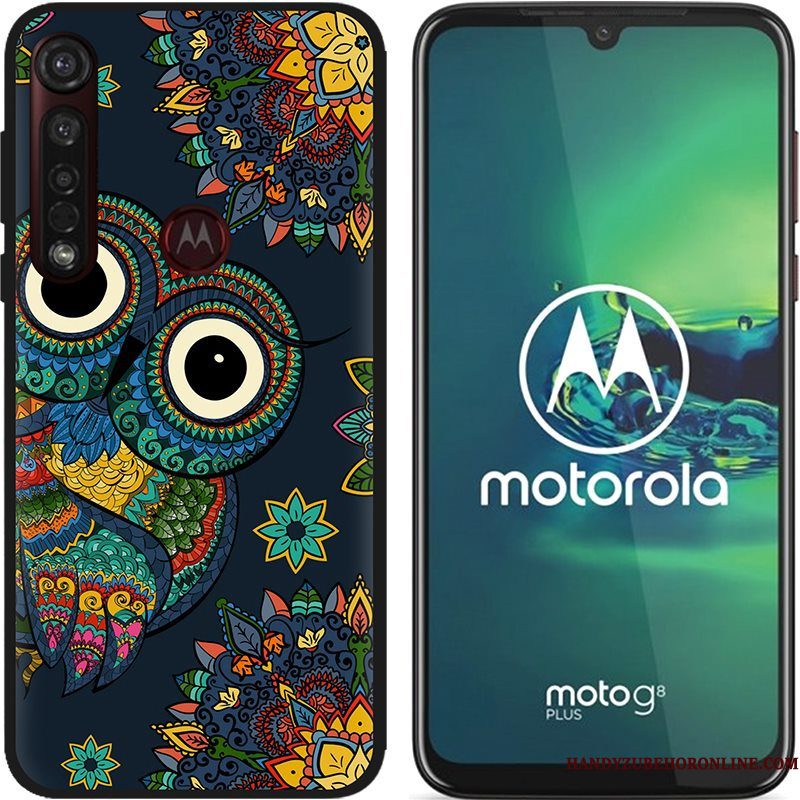 Hoesje Moto G8 Plus Zacht Zwarttelefoon, Hoes Moto G8 Plus Spotprent Pu Schrobben