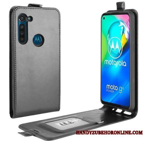 Hoesje Moto G8 Power Folio Kaart Bedrijf, Hoes Moto G8 Power Ondersteuning Zwarttelefoon