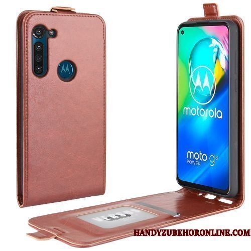 Hoesje Moto G8 Power Folio Kaart Bedrijf, Hoes Moto G8 Power Ondersteuning Zwarttelefoon