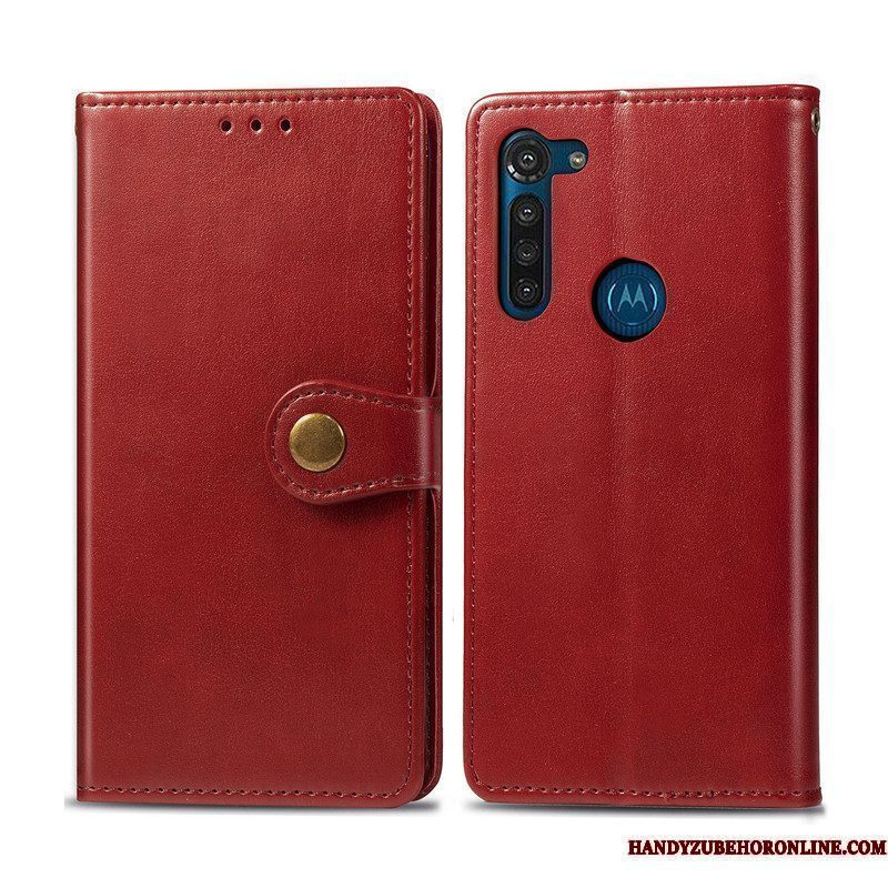 Hoesje Moto G8 Power Leer Bedrijf Effen Kleur, Hoes Moto G8 Power Folio Rood Eenvoudige