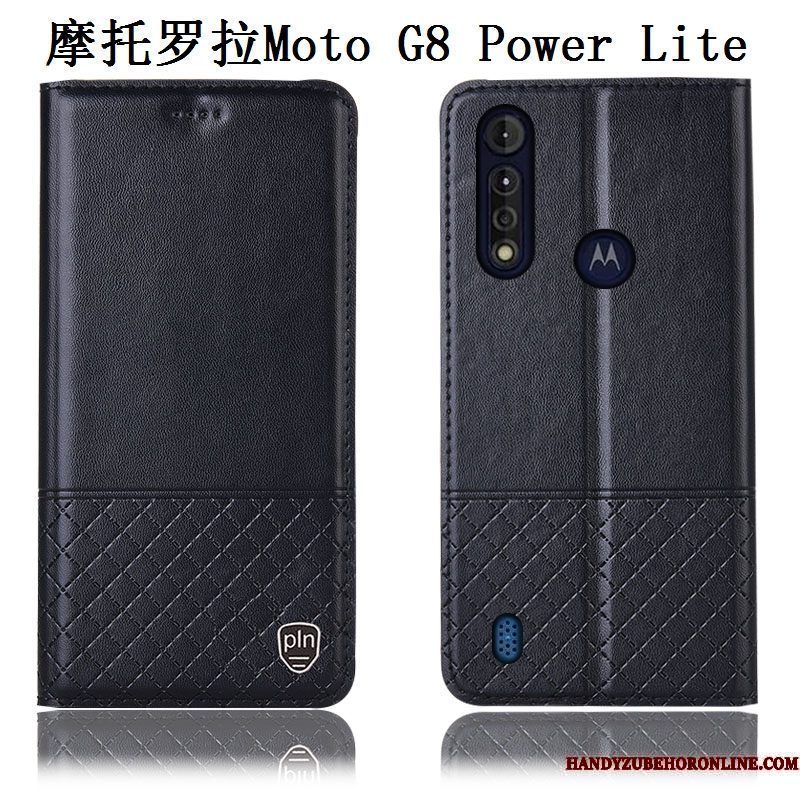 Hoesje Moto G8 Power Lite Leer Anti-fall Blauw, Hoes Moto G8 Power Lite Zakken Telefoon