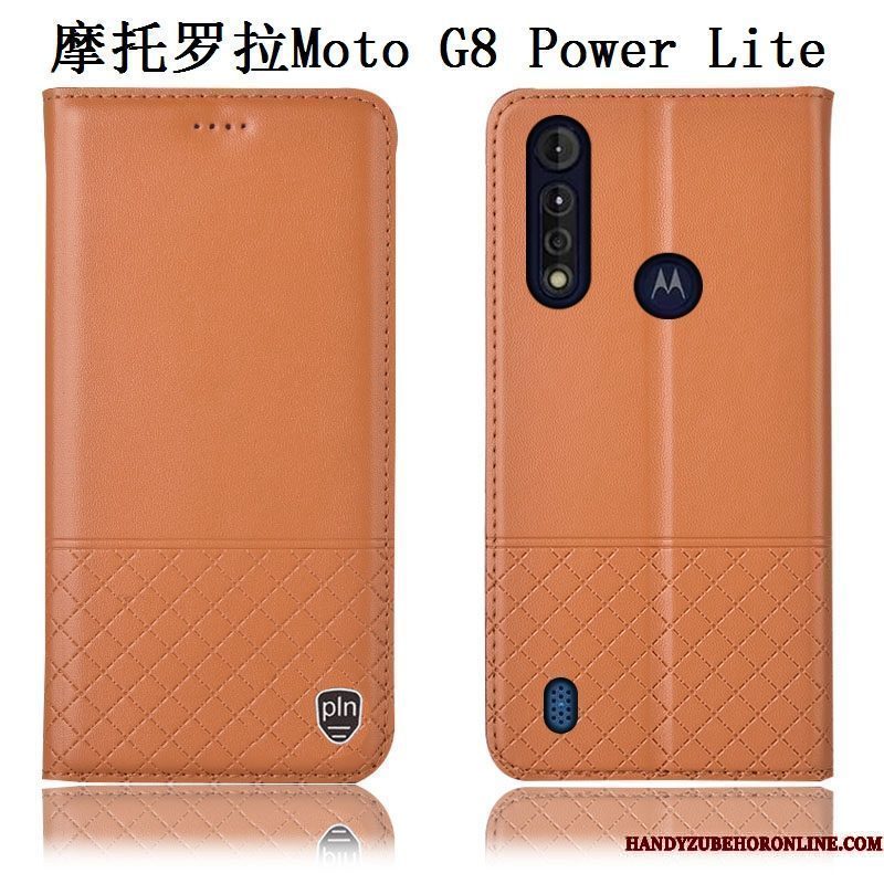 Hoesje Moto G8 Power Lite Leer Anti-fall Blauw, Hoes Moto G8 Power Lite Zakken Telefoon