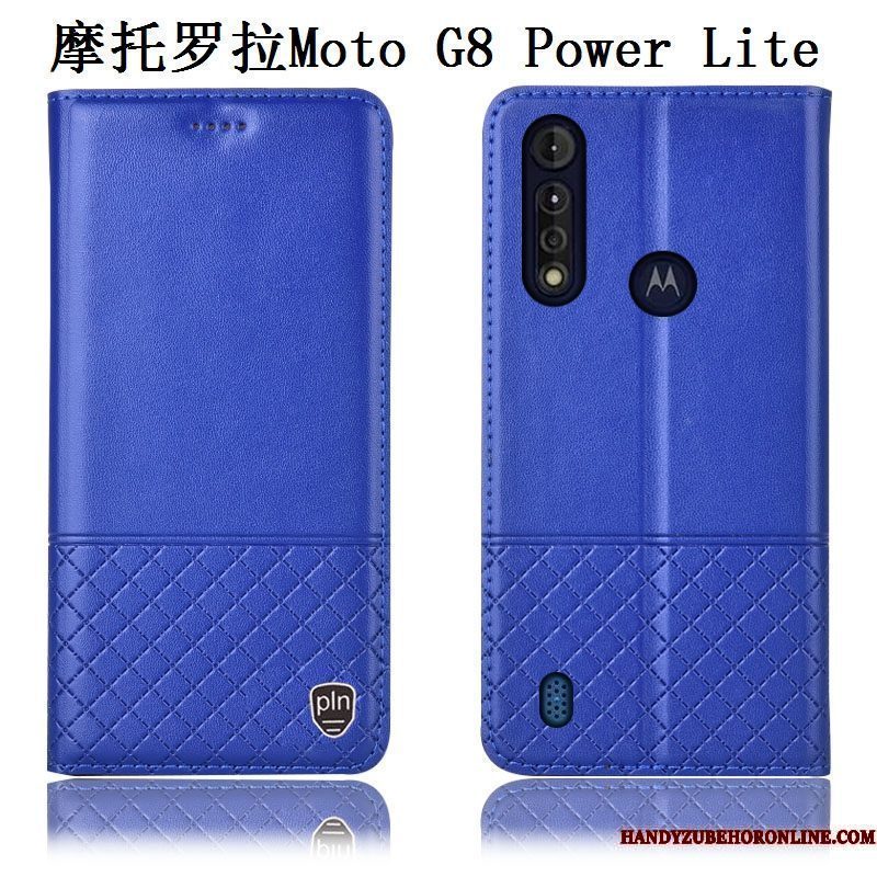 Hoesje Moto G8 Power Lite Leer Anti-fall Blauw, Hoes Moto G8 Power Lite Zakken Telefoon