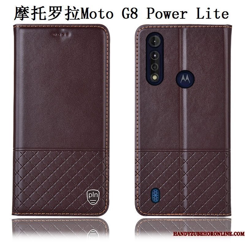 Hoesje Moto G8 Power Lite Leer Anti-fall Blauw, Hoes Moto G8 Power Lite Zakken Telefoon