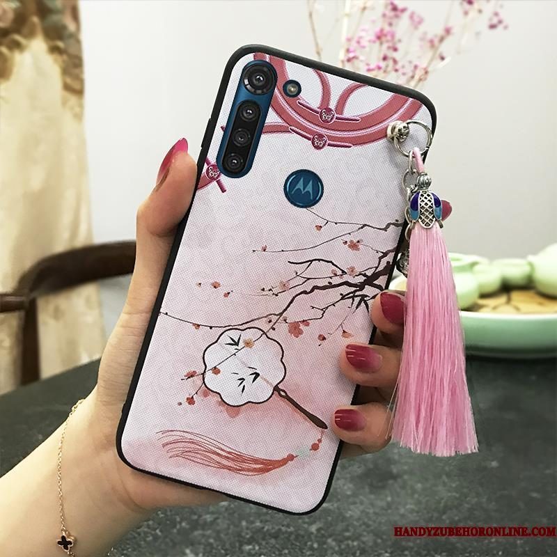 Hoesje Moto G8 Power Vintage Roze Paleis, Hoes Moto G8 Power Ondersteuning Kwasten Wind