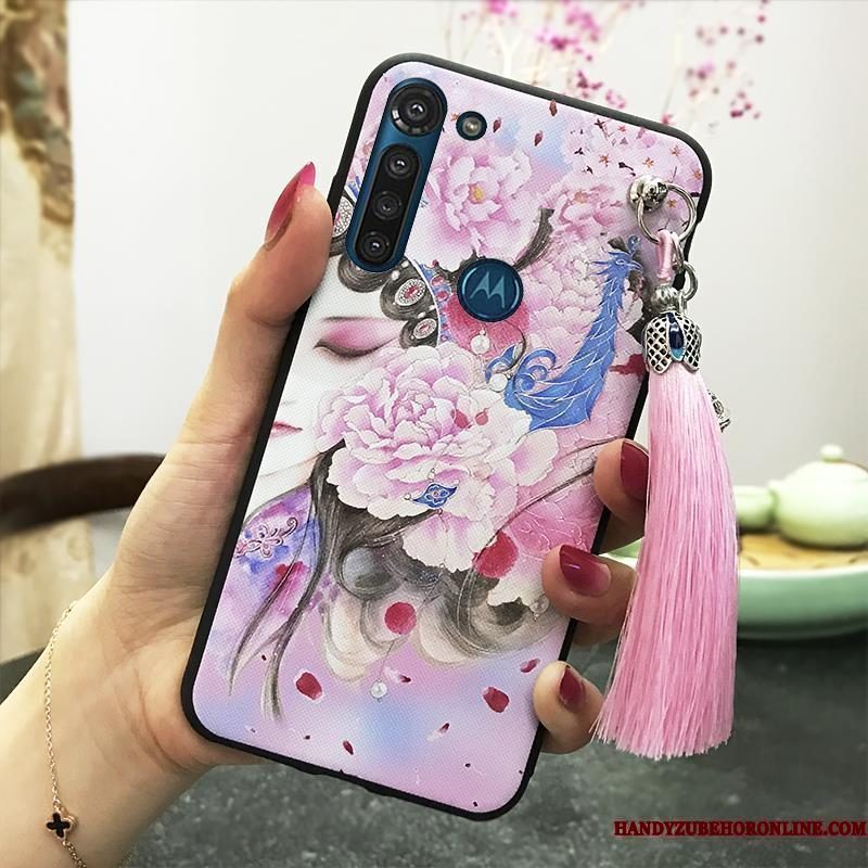 Hoesje Moto G8 Power Vintage Roze Paleis, Hoes Moto G8 Power Ondersteuning Kwasten Wind