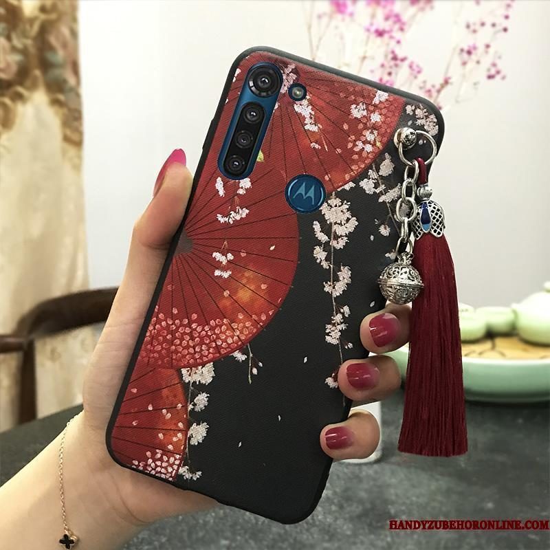 Hoesje Moto G8 Power Vintage Roze Paleis, Hoes Moto G8 Power Ondersteuning Kwasten Wind