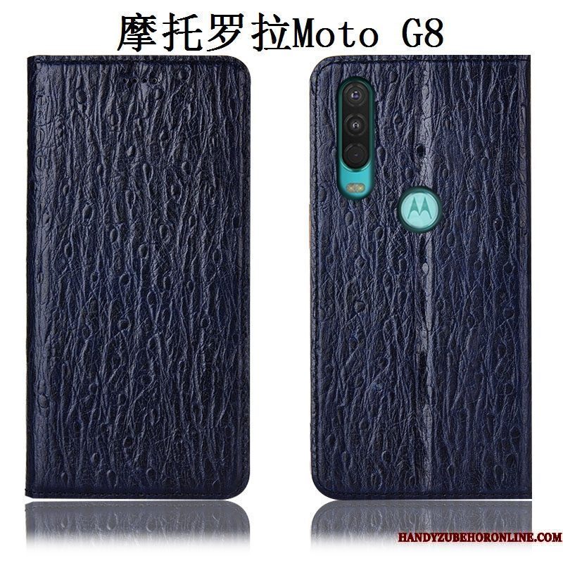 Hoesje Moto G8 Zakken Anti-fall Vogel, Hoes Moto G8 Leer Donkerblauwtelefoon